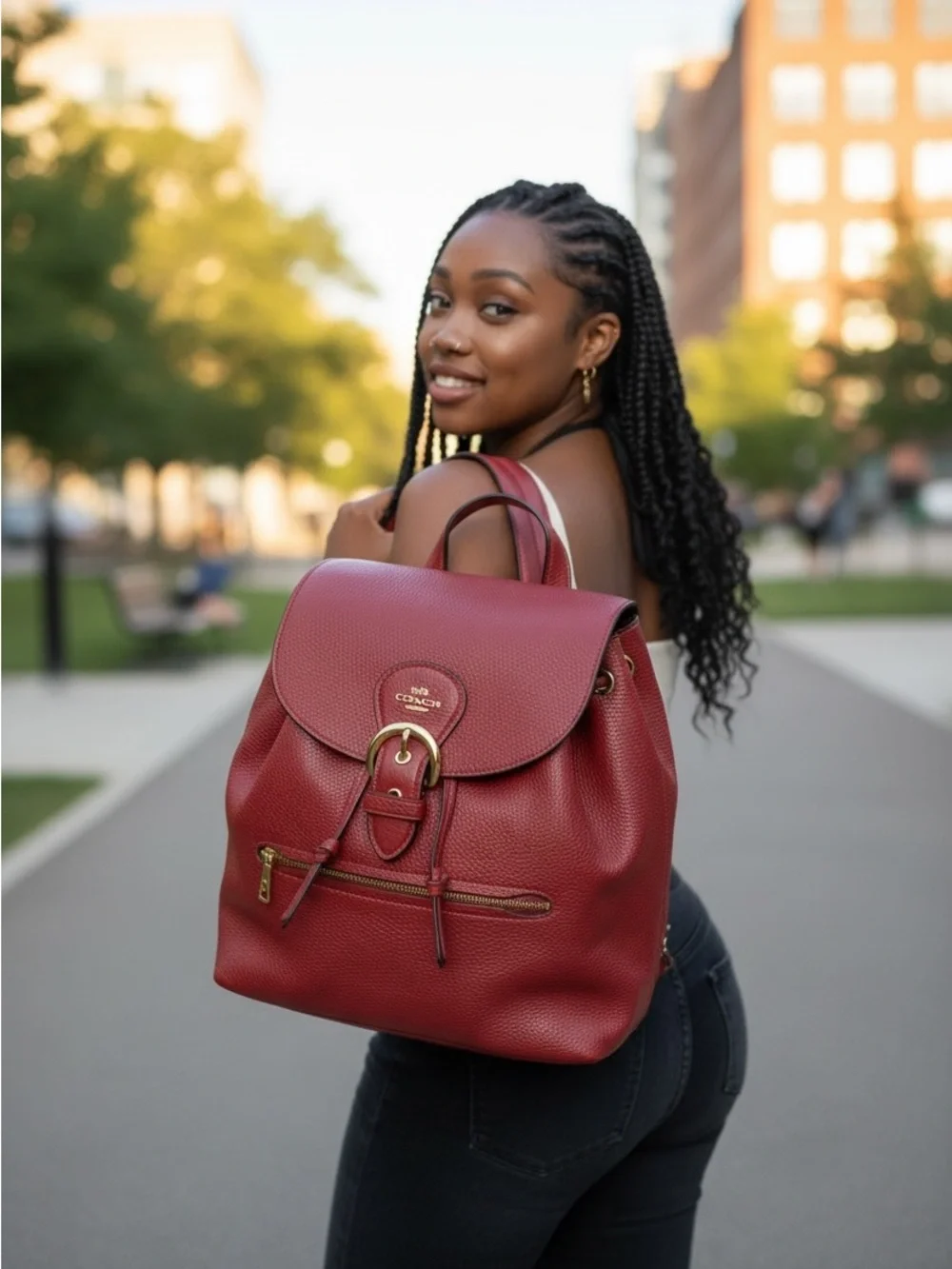 Coach Kleo Backpack Pebbled RED Leather gold toned hardware NWOT MEDIUM SIZE - Picture 1 of 14